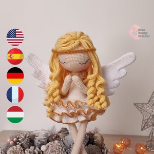Angel Crochet Doll Pattern, Ballerina - HUN/Eng/Esp/DE/FR Angel Amigurumi Doll Pattern, 14,5 inches - 37cm, Anjo Fairy Crochet Doll Pattern