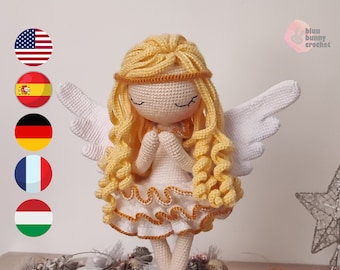 Angel Crochet Doll Pattern, Ballerina - HUN/Eng/Esp/DE/FR Angel Amigurumi Doll Pattern, 14,5 inches - 37cm, Anjo Fairy Crochet Doll Pattern