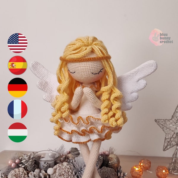Angel Crochet Doll Pattern, Ballerina - HUN/Eng/Esp/DE/FR Angel Amigurumi Doll Pattern, 14,5 inches - 37cm, Anjo Fairy Crochet Doll Pattern