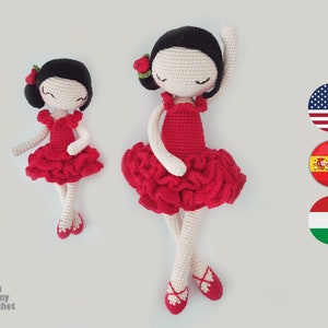 Crochet Bailarina Pattern Carmen PACK 2in1 Small and Medium ENG/Hun/ESP  Amigurumi Ballerina doll Pattern, Ballerina with rose