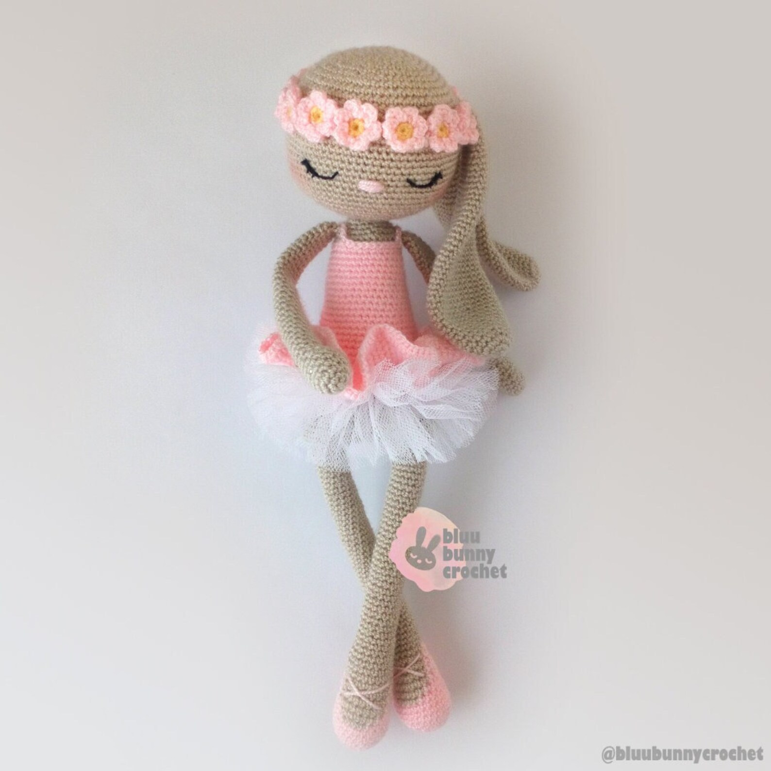 Handmade Crochet Ballerina Doll in Pink Dress with Bun Hairstyle