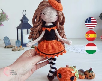 Pumpkin Witch Crochet Pattern and her Pumpkin friend 2in1, MEDIUM Size-Eng/Hun/Esp- Halloween Pumpkin Witch Amigurumi Doll Pattern