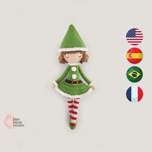 Elf Crochet Doll Pattern Eng/Esp/PT/FR Holly Amigurumi Doll, Crochet Elfs Hat, Santas Helper