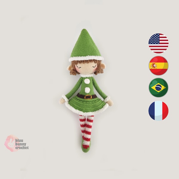 Patrón de muñeco de crochet de elfo: Tutorial de amigurumi de acebo para Navidad