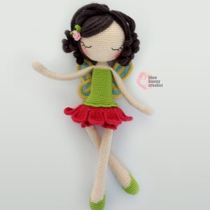 Flower Fairy Crochet Doll Pattern ENG/ESP/PT Fairy Amigurumi Doll Pattern, Poppy Flower Crochet, 14,5 inches 37cm Ballerina Skirt, Tutu image 7