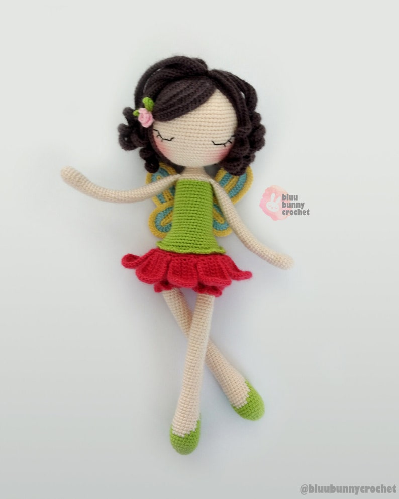 Flower Fairy Crochet Doll Pattern ENG/ESP/PT Fairy Amigurumi Doll Pattern, Poppy Flower Crochet, 14,5 inches 37cm Ballerina Skirt, Tutu image 7