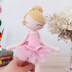 Ballerina Häkelpuppen Häkelanleitung - ENG/Hun/Esp/PT/DE Amigurumi Puppe mit Tütü und Blumen Muster, Bailarina Patrona