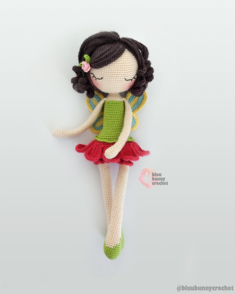 Flower Fairy Crochet Doll Pattern ENG/ESP/PT Fairy Amigurumi Doll Pattern, Poppy Flower Crochet, 14,5 inches 37cm Ballerina Skirt, Tutu image 8