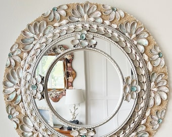 Seashell Mirror, Seashell Art, Hanging Shell Mirror, Shell Art, Coastal Art, Coastal Collectables, Sea Art, Home Decorations, Custom Mirror