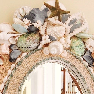 Seashell Mirror, Seashell Art, Hanging Shell Mirror, Shell Art, Coastal Art, Coastal Collectables, Sea Art, Home Decorations, Custom Mirror