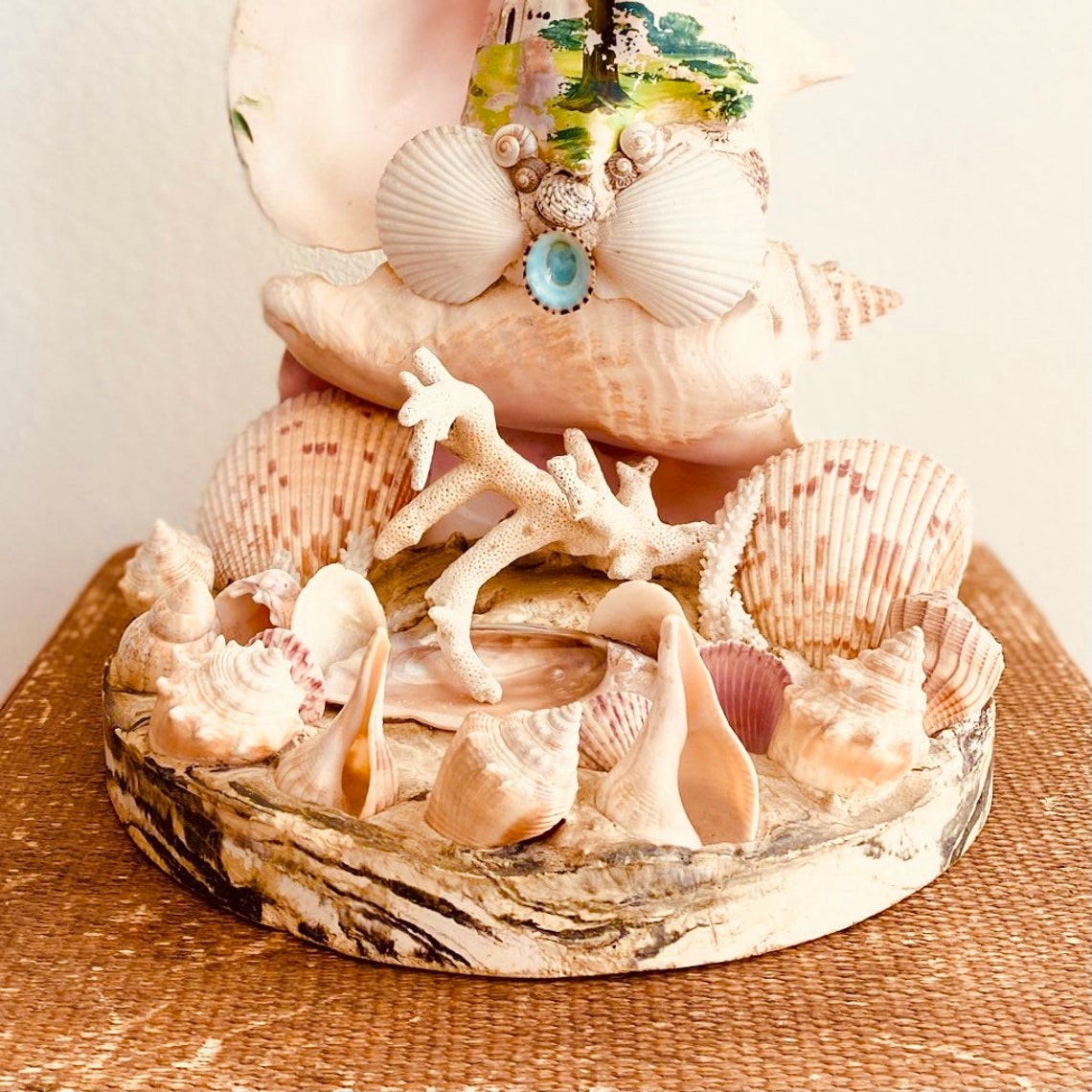 Vintage Seashell Centerpiece Conch Seashell Seashell Art Shell Lamp