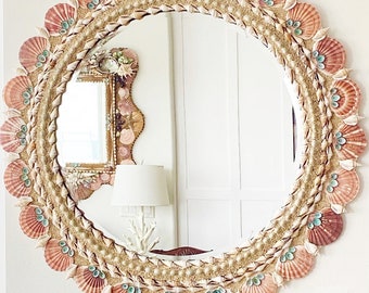 Seashell Mirror, Seashell Art, Hanging Shell Mirror, Shell Art, Coastal Art, Coastal Collectables, Sea Art, Home Decorations, Custom Mirror