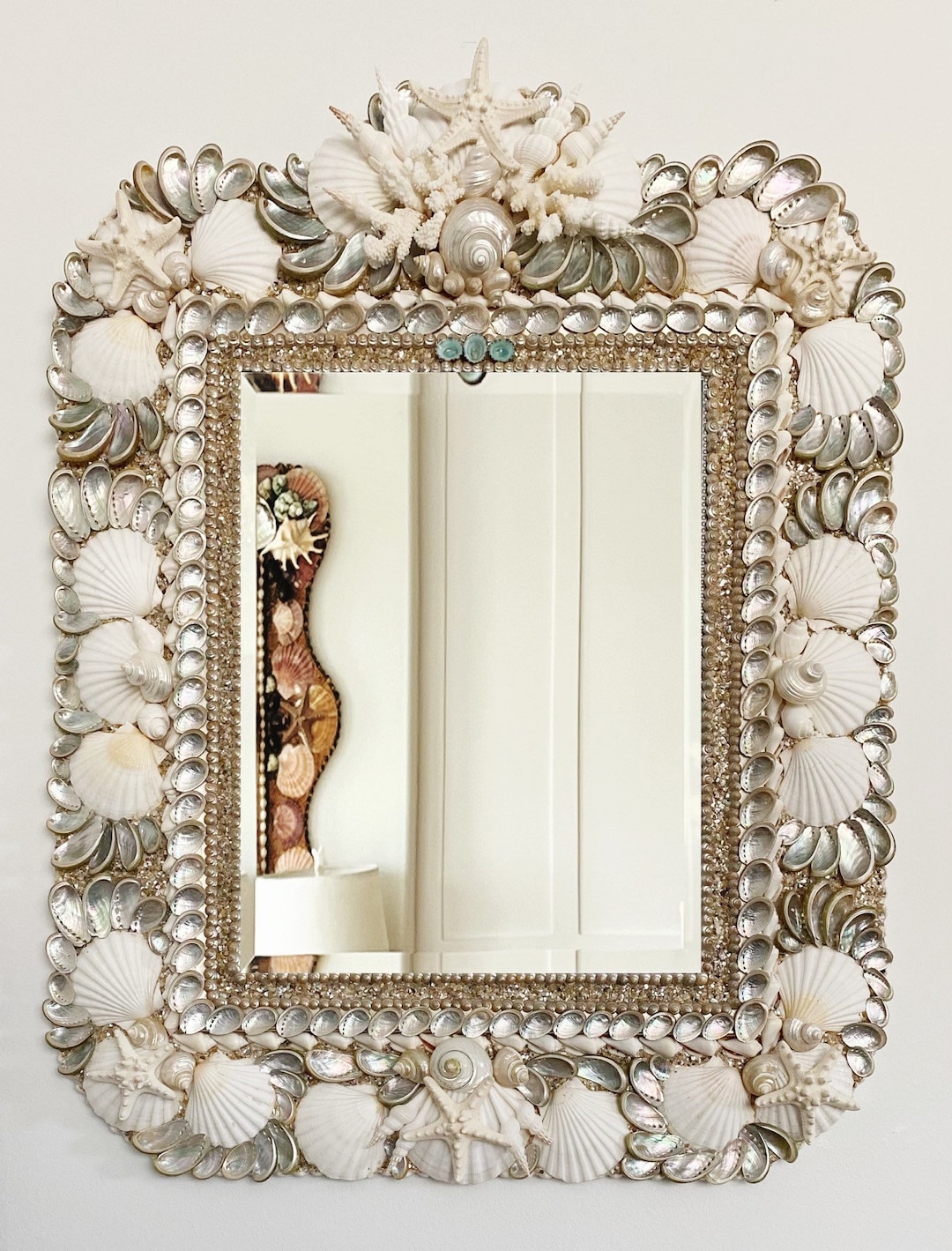 Seashell Mirror, Seashell Art, Hanging Shell Mirror, Shell Art, Coastal