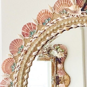Seashell Mirror, Seashell Art, Hanging Shell Mirror, Shell Art, Coastal