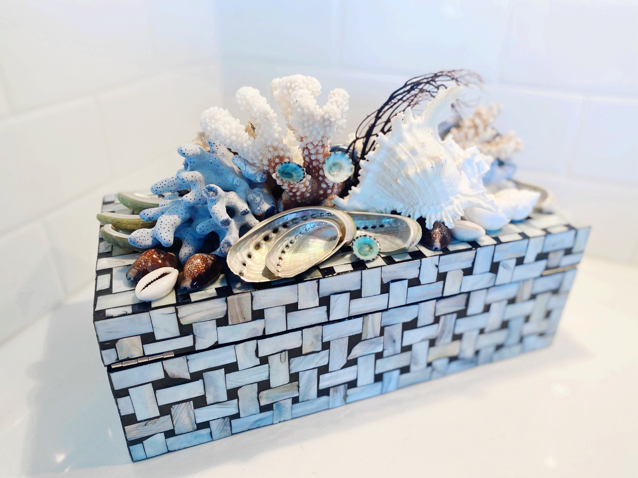 Shells Decoration Box Custom Seashell Jewelry Box, Seashell Art, Decorative Box, Shell Art ...