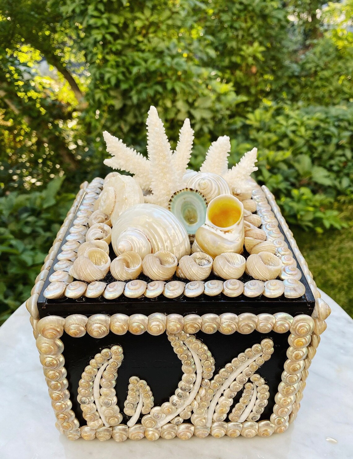 Custom Seashell Jewelry Box, Seashell Art, Decorative Box, Shell Art