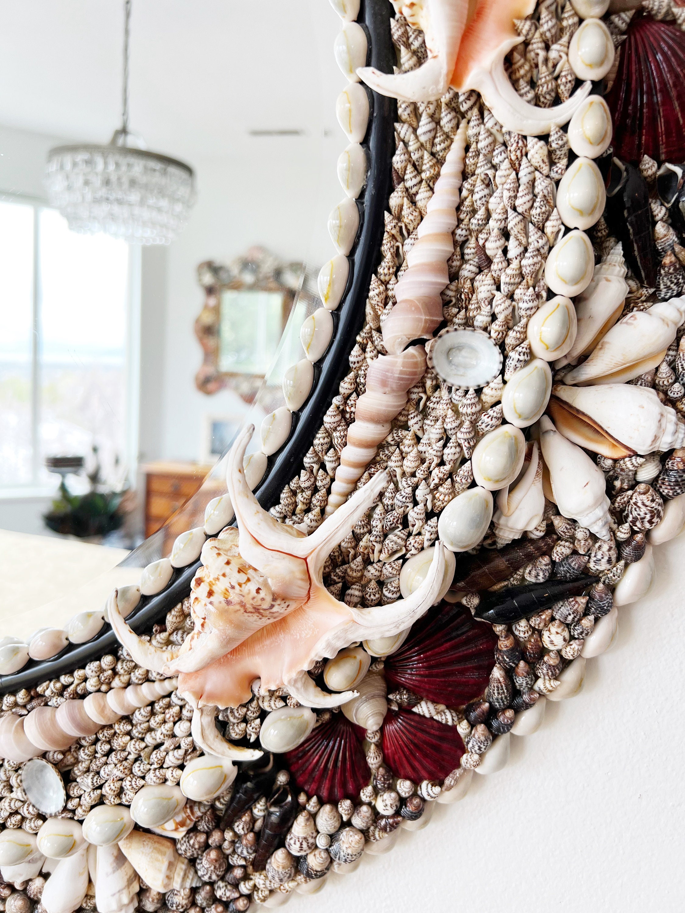 Seashell Mirror, Seashell Art, Hanging Shell Mirror, Shell Art, Coastal ...