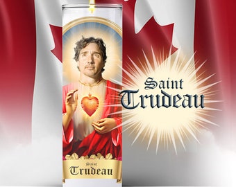 Saint Justin Trudeau Prayer Candle Sticker, Divine Canadian Prime Minister Political Prayer Candle Label