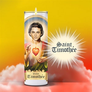 Pegatina de vela de oración de San Timothée Chalamet, parodia del santo patrón, devocional, novedad, etiqueta de vela de oración de celebridades divertidas