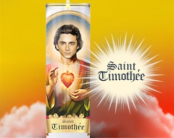Saint Timothée Chalamet Prayer Candle Sticker, Patron Saint Parody, Devotional, Novelty, Funny Celebrity Prayer Candle Label