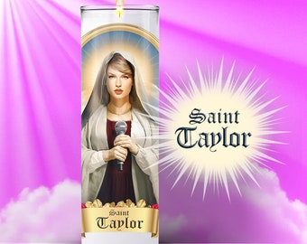 Saint Taylor Swift Prayer Candle Sticker, Patron Saint Swift, Parody, Devotional, Novelty, Funny Celebrity Prayer Candle Label