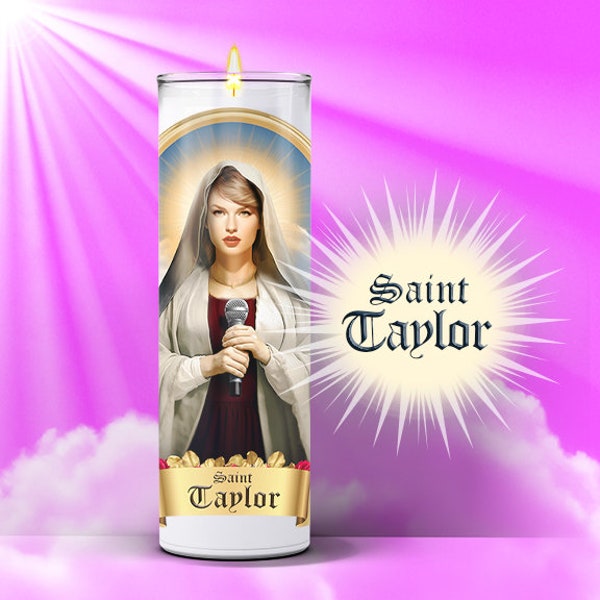 Saint Taylor Swift Prayer Candle Sticker, Patron Saint Swift, Parody, Devotional, Novelty, Funny Celebrity Prayer Candle Label