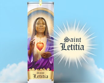 Saint Letitia James Prayer Candle Sticker, Patron Saint Letitia James, Devotional, Novelty, Funny Celebrity Prayer Candle Label