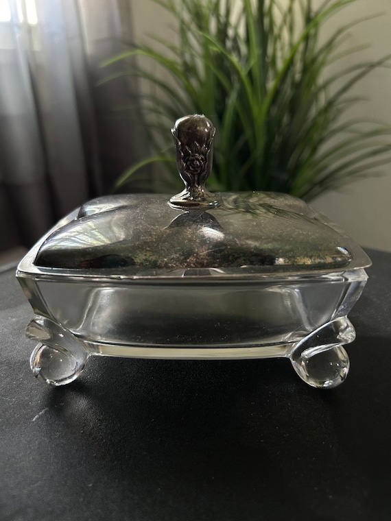 Vintage silver plated glass trinket holder by Inte