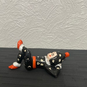 Vintage porcelain relaxing polka dot pixie elf  1940’s. Made in Japan.