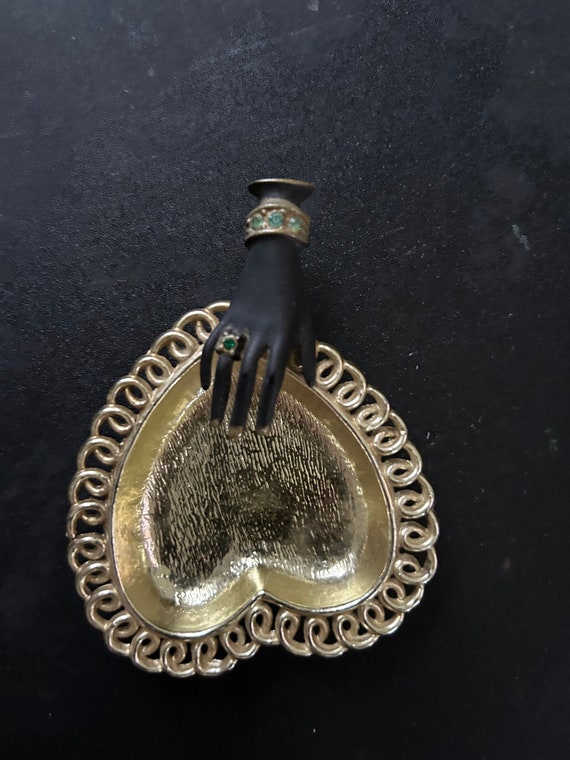 Retro 1950’s trinket / ring holder heart shaped g… - image 3