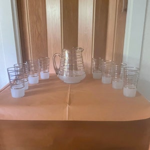 Vintage Clear Frosted Glass Tall Cocktail Pitcher With Original Matching  Glass Stirrer