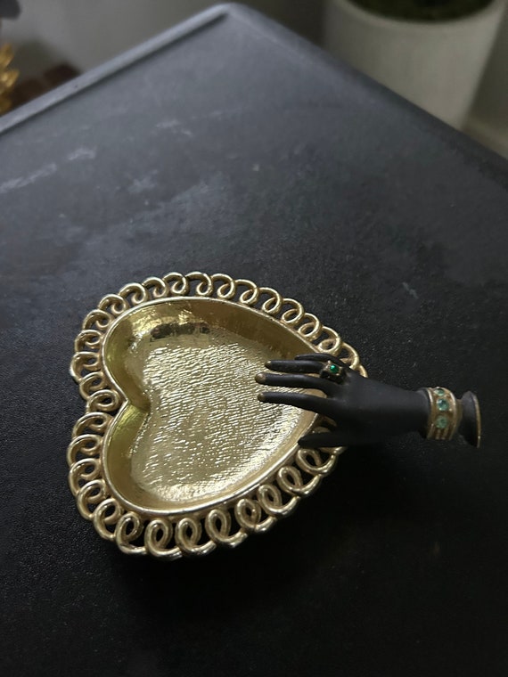 Retro 1950’s trinket / ring holder heart shaped g… - image 4