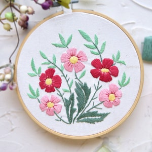 Embroidery Kit For Beginner floral | Beginner Embroidery Kit, cross stitch| Flowers Embroidery Full Kit with Needlepoint Hoop| DIY Craft Kit