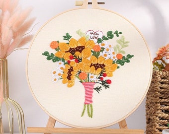 Mother's Day Embroidery Kit For Beginner floral Modern Plant hand Embroidery Kit with Pattern Full Kit with Needlepoint Hoop DIY Craft Kit