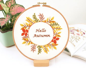 Embroidery Kit For Beginner floral | Modern Plant hand Embroidery Kit with Pattern | Full Kit with Needlepoint Hoop|Plant DIY Craft Kit