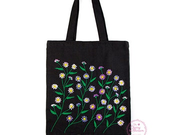 Kit de bordado para bolsa de lona para principiantes, kit de bordado a mano con plantas florales modernas, kit de bordado DIY, bordado con aguja, kit de bordado DIY