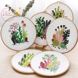 Embroidery Kit for beginner floral modern, full hand embroidery kits starter, plant succulent cacti cactus embroidery, DIY craft kits