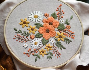 1 Pack, Style 1# Color Threads Stamped Embroidery Kit DIY Beginner Silk Ribbon Embroidery Starter Kit for Art Craft Handy Sewing Including Color Pattern Embroidery Cloth Tools Kit Embroidery Hoop