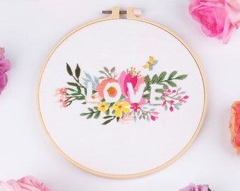 Floral LOVE Embroidery Kit for Beginner, Modern DIY Craft