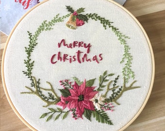 Merry Christmas Embroidery kit, Christmas ornament DIY Craft kits, Christmas gift, Christmas Decoration wall art hanging