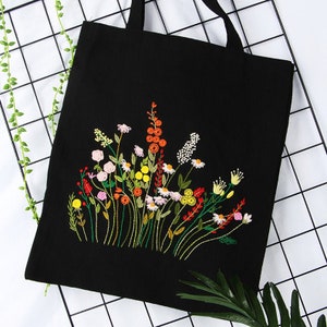 Embroidery Kit Beginner Canvas Tote Bag, Modern Floral Plant Hand Embroidery Kit, Embroidery Bag DIY, Needlepoint, Kits DIY embroidery set