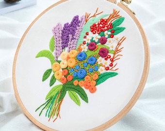 Embroidery Kit For Beginner, Modern flower hand Embroidery Kit, Needlepoint Kit, Cross Stitch Kit, DIY Craft Kit, Hand Embroidery Craft Kit