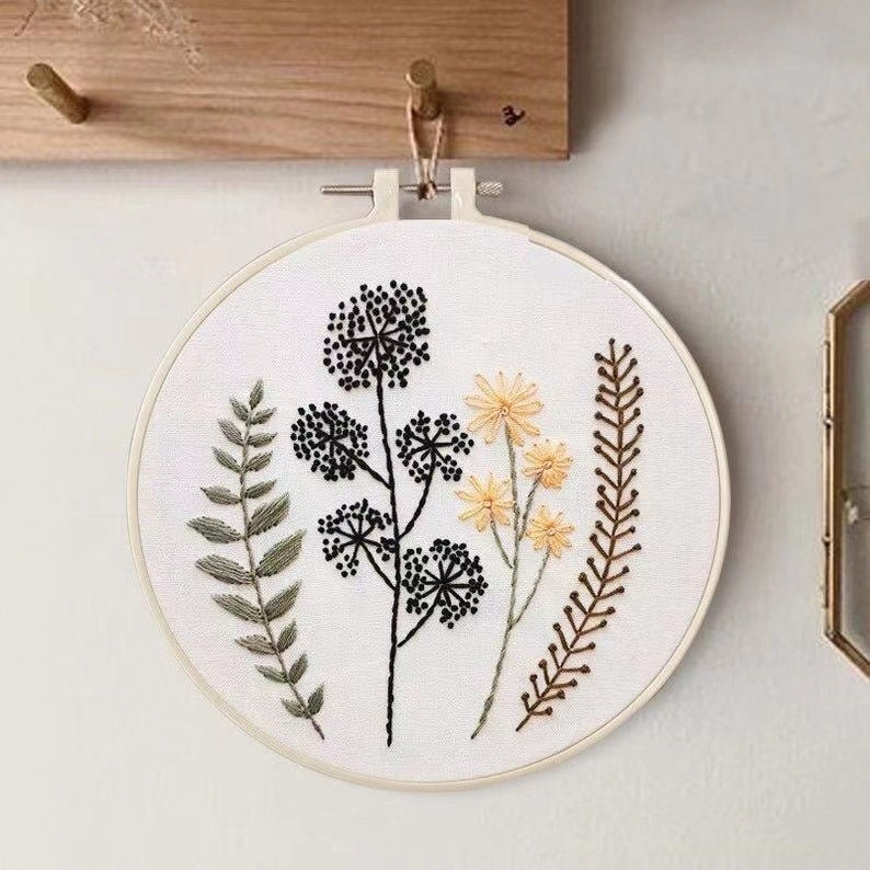 Easy Embroidery Kit Beginner, Modern floral Plant hand Embroidery Kit, Needlepoint Kit, DIY Craft Kit, Crewel embroidery, DIY embroidery set Pattern 5