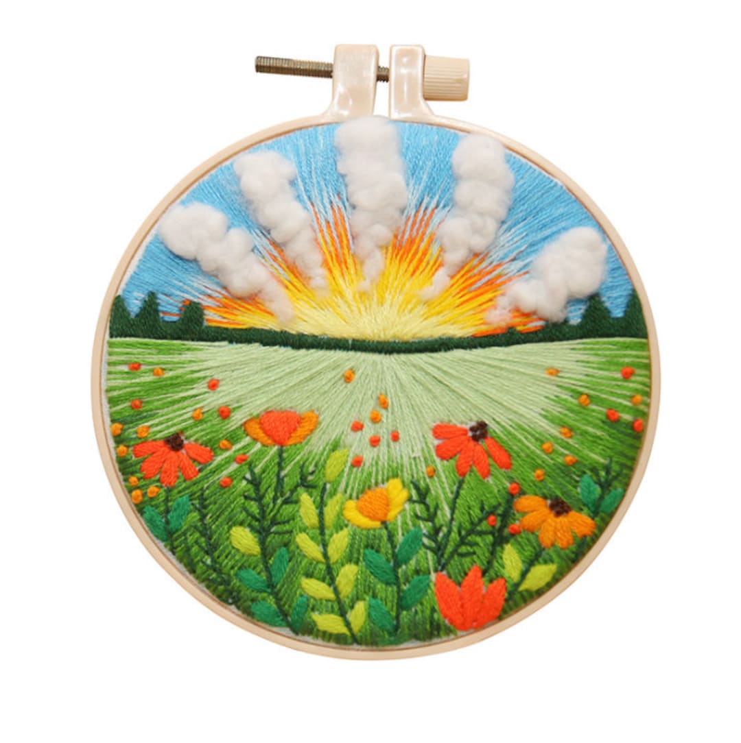 Landscape Embroidery Kit Beginner, Beginner Embroidery Kit, Modern Embroidery Kit Cross Stitch