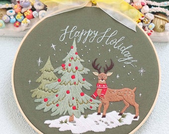 Christmas Embroidery Kit beginner, Beginner Embroidery kit, Modern embroidery kit cross stitch, Hand Embroidery Kit, Needlepoint, DIY Craft