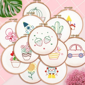 Kid's Embroidery Kit beginner, Beginner Embroidery kit, Modern embroidery kit cross stitch, Watermelon, car, icecream, Sunflower, Whale