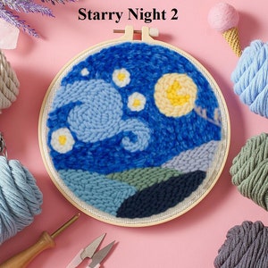 Beginner Punch Needle Kit, Adjustable Punch Needle, Yarn Included, Punch Needle Kit with Pattern Starter Pack, Starry Night image 3