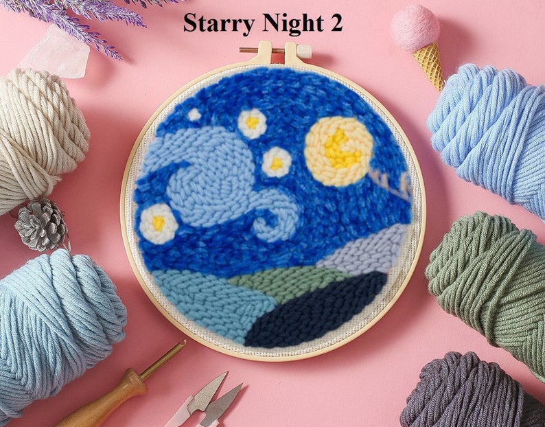 Beginner Punch Needle Kit, Adjustable Punch Needle, Yarn Included, Punch Needle Kit with Pattern Starter Pack, Starry Night image 3