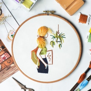DIY Embroidery Kit beginner, hair Embroidery kit, Modern embroidery kit cross stitch, Hand Embroidery Kit, Needlepoint, DIY Craft Kit