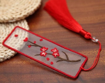 Transparent Bookmark Embroidery Kit For Beginner, hand Embroidery Kit, Modern Flowers Embroidery Full Kit, needlepoint kit, DIY Craft Kit